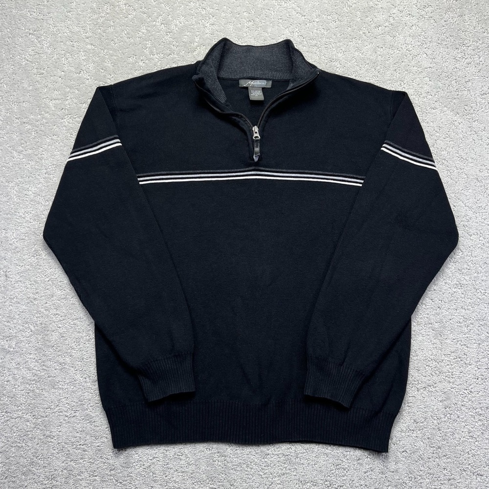 Method Sweater Mens Medium Black Striped Quarter Zip Mock Neck Ribbed Pullover